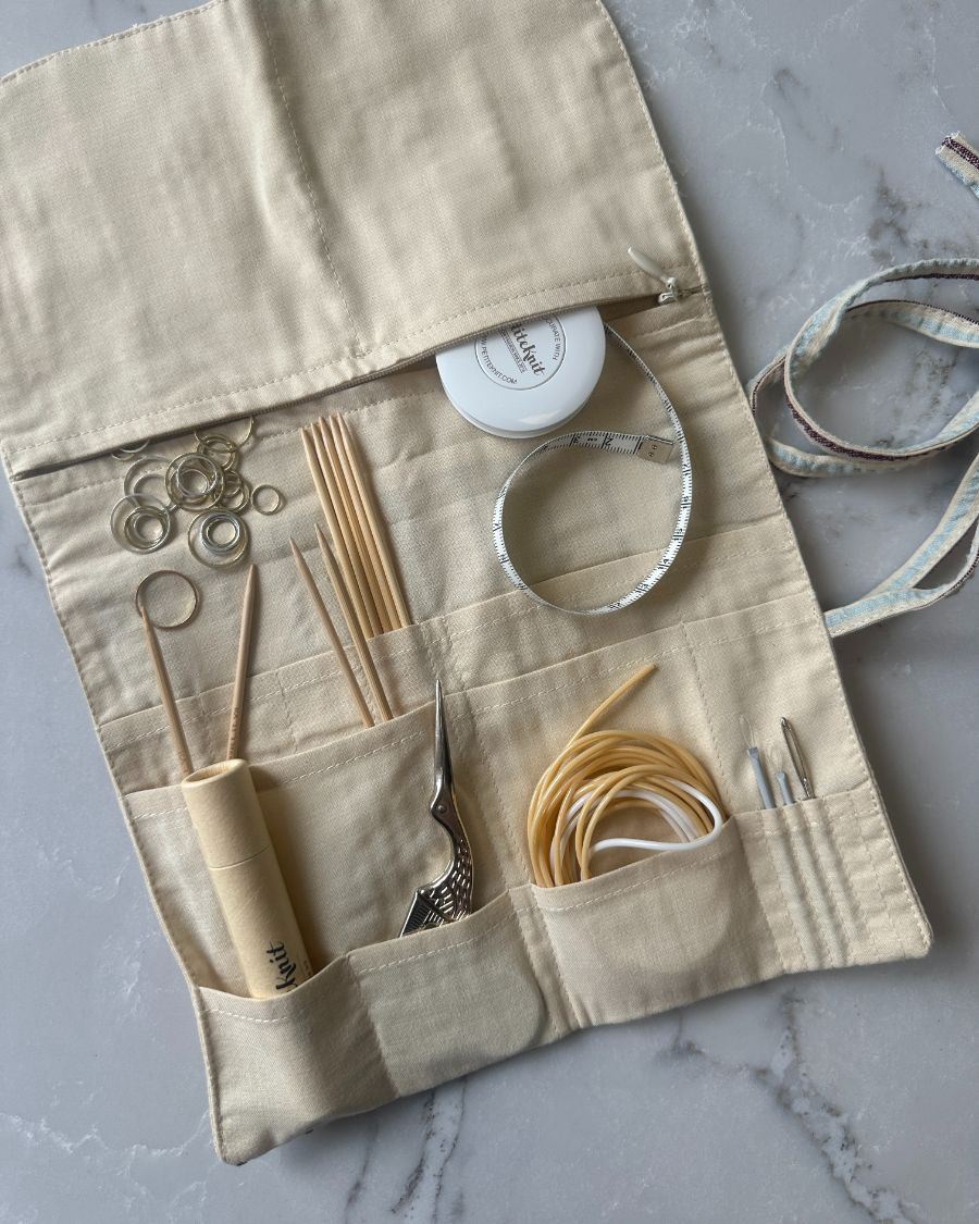 Knitter's Needle Case - To Go - PetiteKnit Seersucker Twin Stripe - Petite Knit