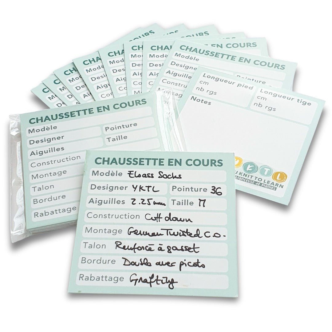 Lot de 10 cartes mémos – Chaussettes - You Knit to Learn