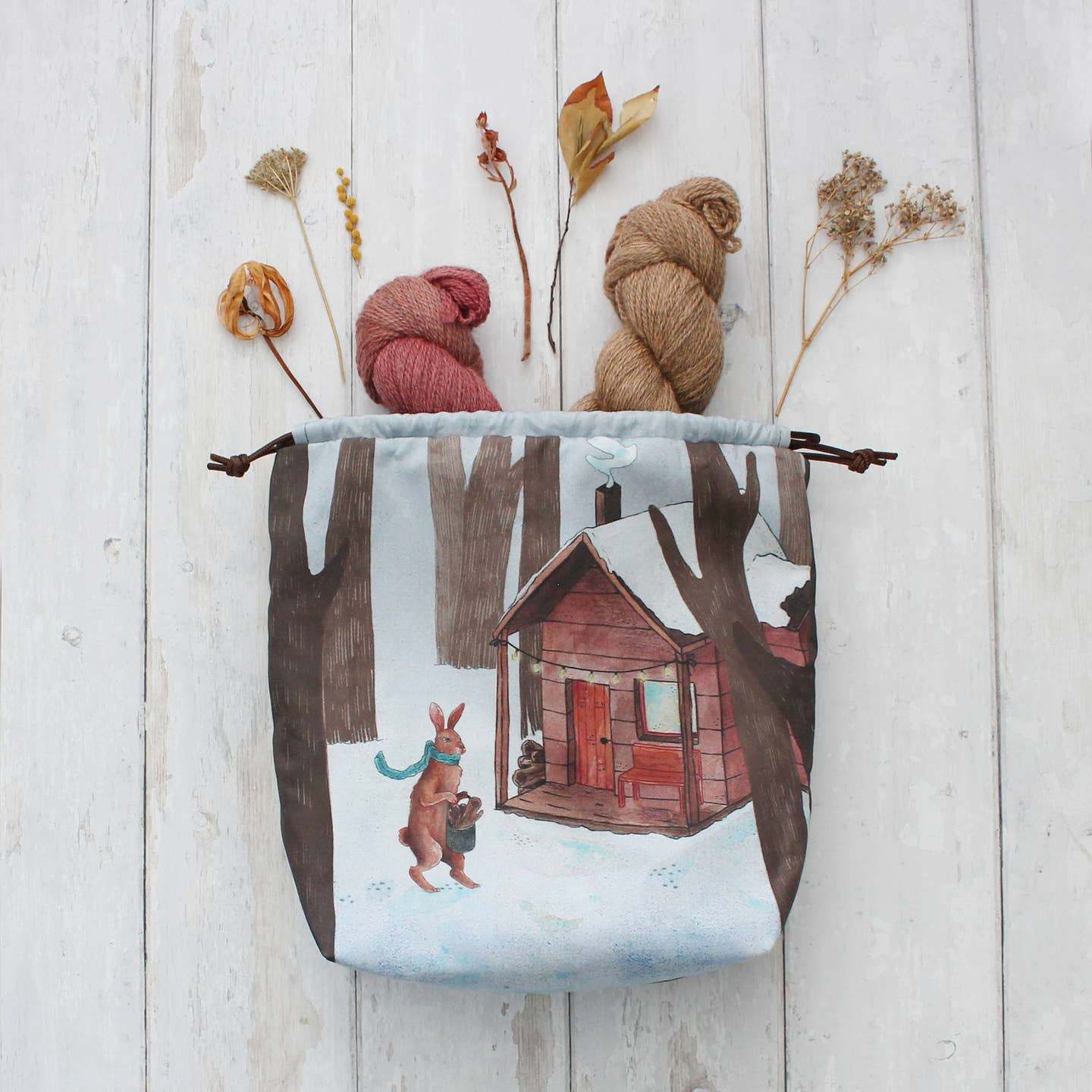 Jule le lièvre d'hiver Sac à projets tricot The Blue Rabbit House - The Blue Rabbit House