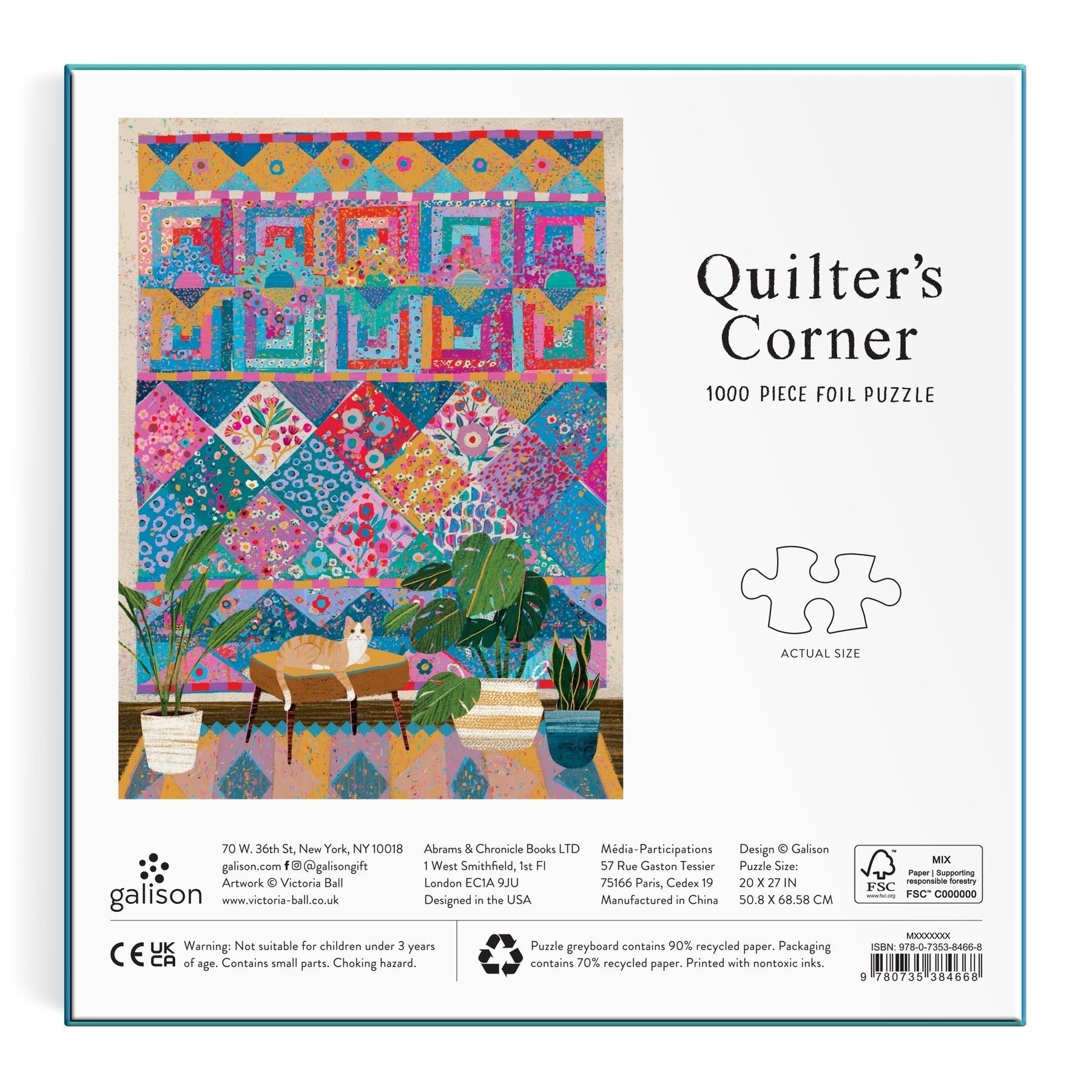 Victoria Ball Quilter's Corner 1000 Piece Foil Puzzle - Galison