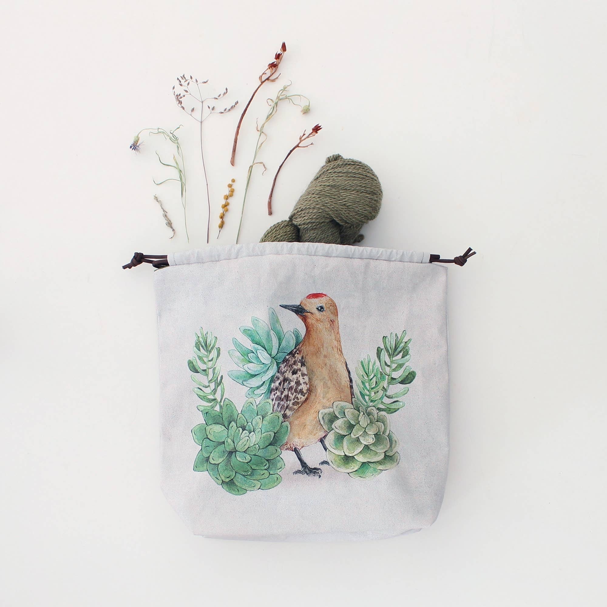 Felix le pivert Sock Size Sac à projets tricot à cordon - The Blue Rabbit House