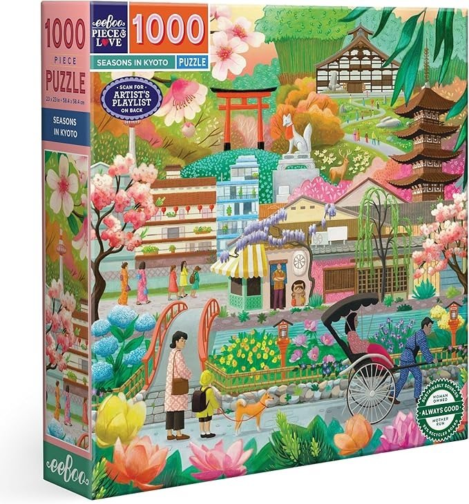 Puzzle 1000 Pièces Automne à Brooklyn Eeboo - Illustration Laura El - 58.5x58.5 Cm - Cadre Inclus - Cadeau Adulte