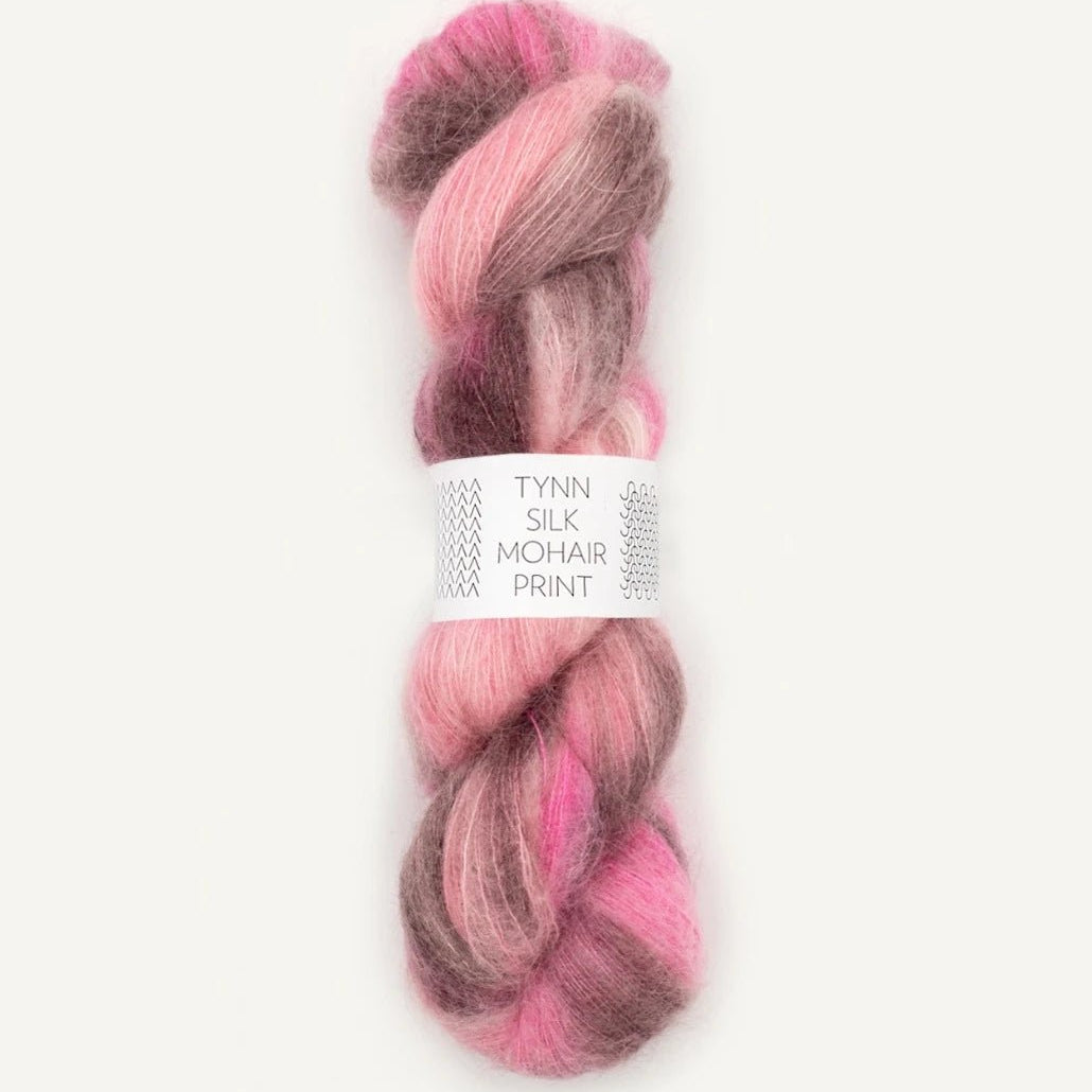 Tynn Silk Mohair Print 4700-Pink Berries Print - Sandnes Garn